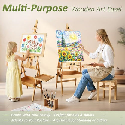 Multi-Function Beech Wood Art Easel for Painting, Flat Desk Easel Stand - color: Medium Natural
