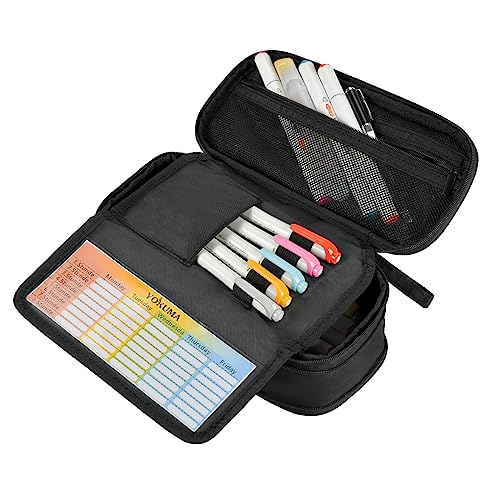 YOKUMA Foldable Pencil Case Pouch Bag for Boys Teens Big Capacity Box,Black | Expandable,Cute,Durable Zipper,Lightweight,Aesthetic,Back to School Supplies Gift for Kids Students College Adults Preppy - color: Black