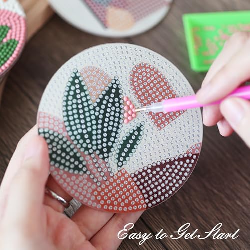 Temlum 6 Pcs Diamond Art Coasters Kits for Adults & Teens, Plants - color: Plants Coasters