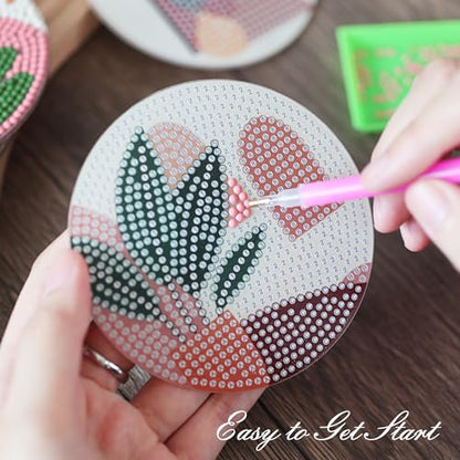 Temlum 6 Pcs Diamond Art Coasters Kits for Adults & Teens, Plants - color: Plants Coasters