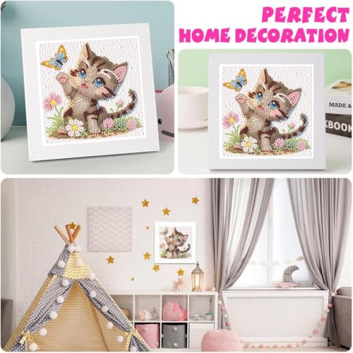 Cat Diamond Art Painting Kits for Kids with Frame Ages 4-8-12 (7x7 inch) - color: CC1151