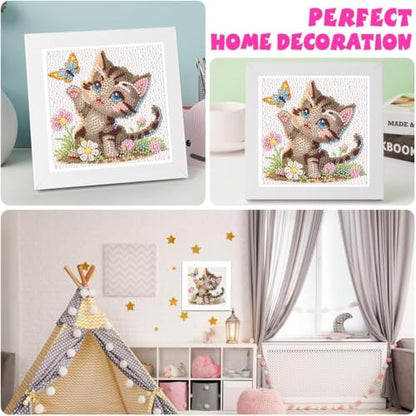 Cat Diamond Art Painting Kits for Kids with Frame Ages 4-8-12 (7x7 inch) - color: CC1151