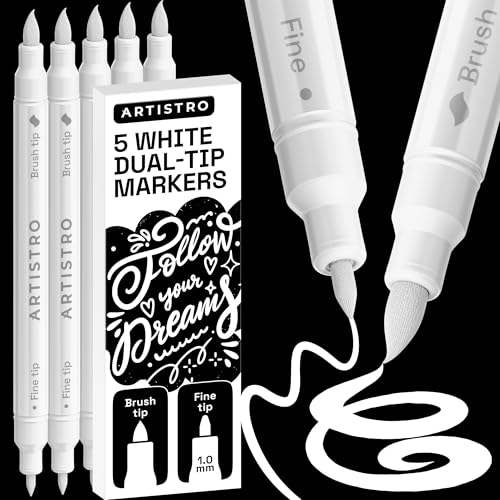 ARTISTRO 5 White Dual-Tip Acrylic Paint Marker Pens for Drawing