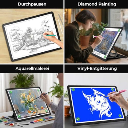Zocelight Rechargeable A3 Light Board with Built-in Stand,Super Bright Magnetic Light Box for Tracing,Wireless Light Pad for Diamond Painting,Side Buttons,5000mAH Battery,LED Light Table for Drawing - size: A3 with Stand