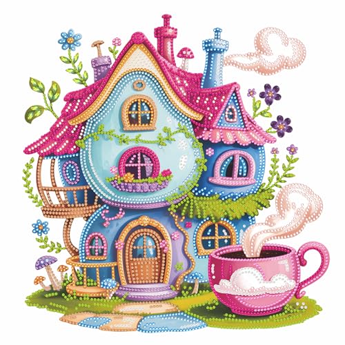 Special Shaped Partial Drill Diamond Painting Kit, 13.8×15.8 Inch Teacup Castle with Pink Roses Irregular Crystal Rhinestone Diamond Art, DIY Handmade Canvas Wall Decor Craft Gift for Adults (ZFM229) - color: ZFM229