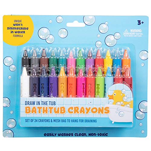 SCS Direct Bath Crayons Super Set – 24 Pack Water Crayons for Toddlers & Kids – Non-Toxic Bathtub Drawing Toys with Mesh Storage Bag – Summer Water Table, Pool & Bath Time Activity – Creative Gift