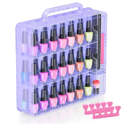 Beloving Nail Polish Organizer Case for 48 Bottles Nail Polish Holder with Adjustable Divider, Gel Nail Polish Storage Double Side Organizer Case for Storage Display, Purple - color: Purple, size: 1 Count (Pack of 1)