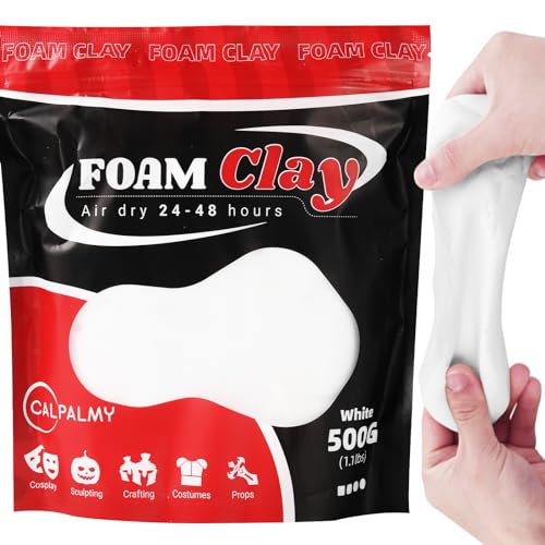CALPALMY Air Dry Clay (1.1lbs Bag) - White Moldable Foam Clay for Cosplay - Airdry Soft Clay for Kids and Adults - Perfect Modeling Clay for Crafts, Sculpting, and Artistic Projects - color: White, size: 500g Basic pack