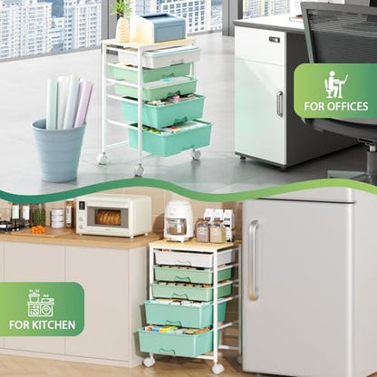 Goovilla Rolling Cart with 5 Drawers for Craft, Art, Dorm, Office, Green - size: Green