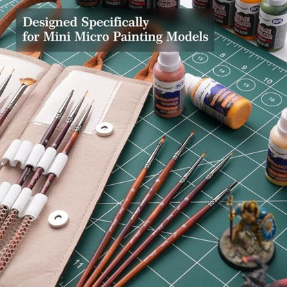Golden Maple Fine Miniature Paint Brushes – Professional Micro Detail Brush Set for Models, Tabletop Gaming & Fine Art – Portable Travel Case, Acrylic/Watercolor/Oil - color: Brown