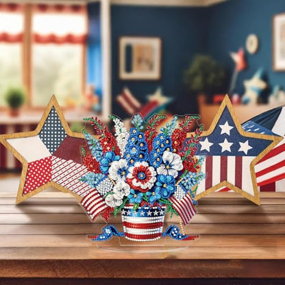 ARPADAMO Tabletop Ornament Diamond Art Kit for Adult USA Flag Flower Basket | 5D DIY Special Shaped Crystal Patriotic Double Sided 4th of July Diamond Painting Art Kit,Placement Ornament Gift Home Garden - color: DP03971