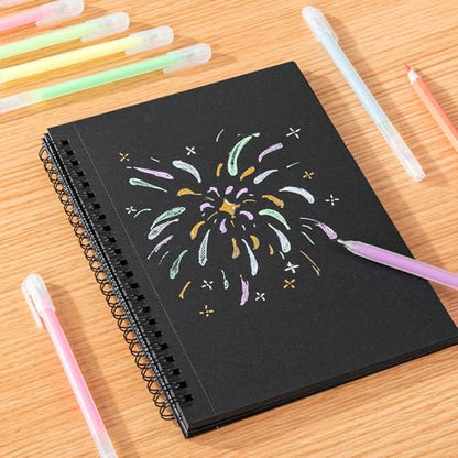 Black Sketchbook Set with 12 Gel Pens, 30 Sheets, 5.5 × 8.5 in | 160gsm Acid-Free Paper, Spiral Bound, Lays Flat, Tear-Out Pages, for Kids, Teens, And Artists - size: 5.5×8.5in Set