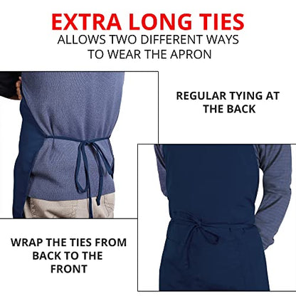 Utopia Kitchen 2 Pack Bib Apron, Adjustable with 2 Pockets, Water and Oil Resistant, Cooking Kitchen Chef Apron for Women Men - color: Navy