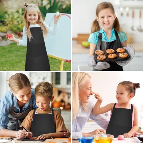10 Pack Kids Apron Adjustable Children Apron with 2 Pockets Children Chef Painting Aprons for Cooking Baking Painting Crafts Making (Black) - color: Black