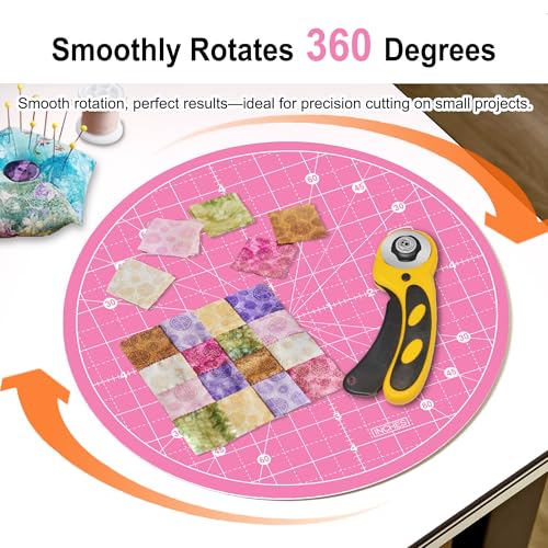 10"x10" Round Rotating Cutting Mat, Self Healing Mat with 360-Degree Rotation & Anti-Slip Base, Sewing Board Cutting Mat Perfect for Fabric Quilting Leather Hobby Project, Pink - color: Pink, size: 10"L x 10"W