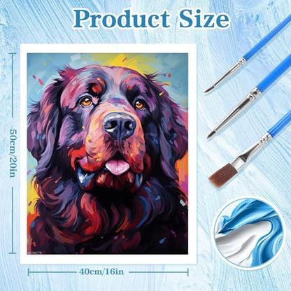 WUIVCTR Paint by Numbers for Adults, Animal Dog, Newfoundland Dog, Paint by Numbers on Canvas, DIY Paintwork Drawing Art for Beginner Gift, 40x50cm, Without Frame