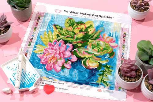 DIAMOND ART CLUB Potted Succulents Diamond Art Kits for Adults | Premium Diamond Painting Kit, Fun DIY Crafts for Adults, Round Diamond Art Canvas, 9" x 9" (22.8 x 22.8 cm) - color: Potted Succulents
