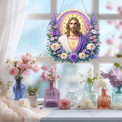 Eiflow Acrylic Diamond Art Hanging Kit for Adults Religious, DIY Diamonds Painting Door Hanging Board Kit, Special Crystal Diamond Art Painting Pendant Ornament (Jesus) - color: Jesus
