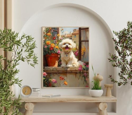 Accompany Wind Dog Diamond Art Kits for Adults, 5D Animal Diamond Painting Kits for Beginners,DIY Round Full Drill Diamonds Gem Art Crafts for Home Wall Decor Gifts 12x16 Inch - color: Windowsill dog