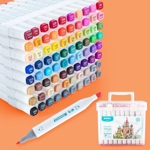 M&G 80 Colors Water Based Markers, Fine & Broad Dual Tip Coloring marker Set with Storage Case-Stocking Stuffers,Christmas Gift Idea for artists - Art Supplies(White Barrel) - style: Water-Based-80 pcs