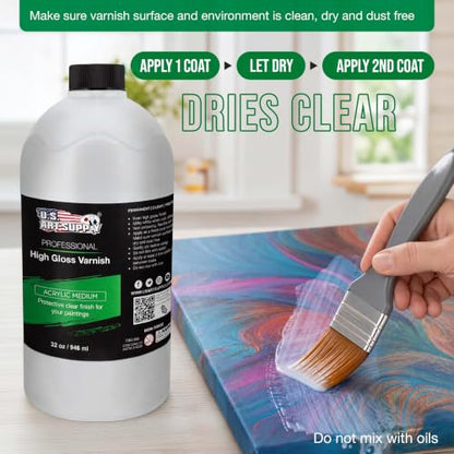 U.S. Art Supply 32 oz High Gloss Varnish for Acrylic Paintings - Clear Protective Finish with UV Protection - size: 32-ounces