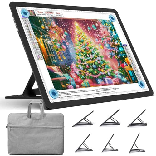 Heanolier Rechargeable A3 Light Board with Stand & Bag for Diamond Painting,5100 Lux Magnetic Light Pad with Side Buttons,Wireless Light Box for Tracing,LED Light Table for Sketching,Drawing,Artcraft - size: A3 with Stand & Padded Case