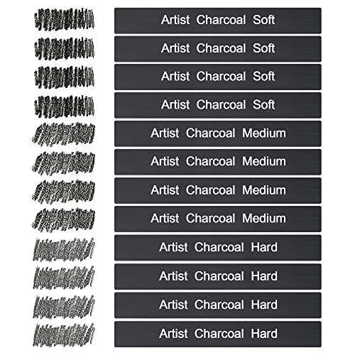 12 Pack Compressed Charcoal Sticks, Vine Charcoal Stick for Drawing, Sketching, Shading, Art Supplies Sketch Kits Tools Soft, Medium and Hard Grade - color: Black-12