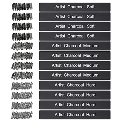 12 Pack Compressed Charcoal Sticks, Vine Charcoal Stick for Drawing, Sketching, Shading, Art Supplies Sketch Kits Tools Soft, Medium and Hard Grade - color: Black-12