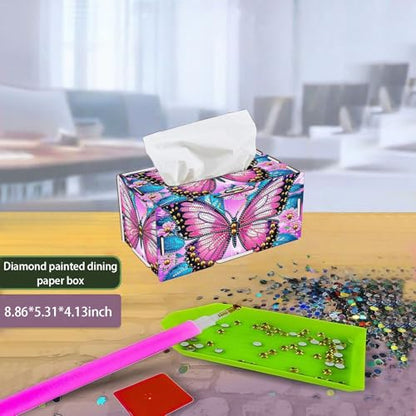 LSQFS DIY Diamond Art Tissue Box,Butterfly Ideal Gift for Craft Lovers - color: Pink Butterfly
