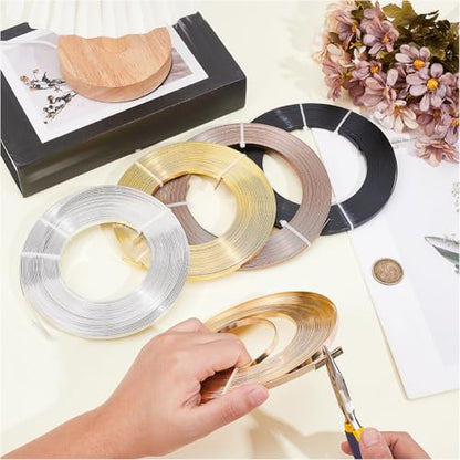 Beebeecraft 32.8 Feet 5mm Aluminum Craft Wire, Light Gold Color Bendable Flat Jewelry Wire for Bezel Frame Jewelry Making Wrapping Sculpture DIY Crafts - color: Light Gold
