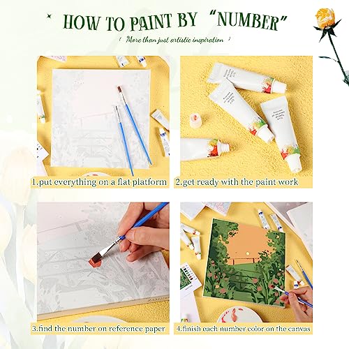 Nezyo 12 Sets Paint by Numbers with Frame for Adults, Acrylic Canvas 8x8 | DIY Kits Ideal to Beginners, Perfect as Party and Birthday Gifts, Includes Numbered Canvases with Acrylic Paints and Brushes - style: Spring