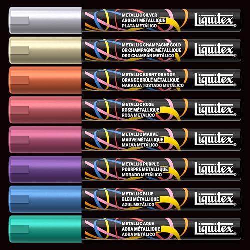 Liquitex Acrylic Paint Markers, Set of 8, Metallic Colors, 2mm Nibs | Precise & Durable 2mm Nibs, Full-Coverage, All Surfaces, Highly Opaque, Acrylic-Power, Shake & Pump to Activate Paint Flow