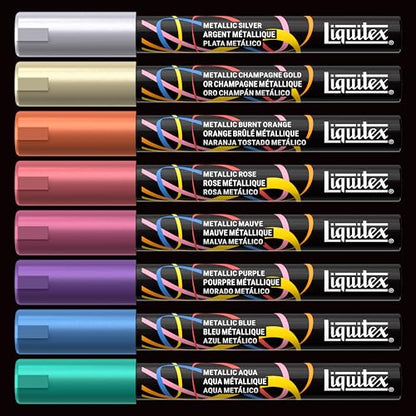 Liquitex Acrylic Paint Markers, Set of 8, Metallic Colors, 2mm Nibs | Precise & Durable 2mm Nibs, Full-Coverage, All Surfaces, Highly Opaque, Acrylic-Power, Shake & Pump to Activate Paint Flow