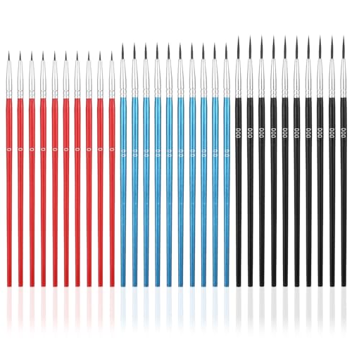 30 Pcs Fine Tip Paint Brush Set, Micro Miniature Paint Brushes (#0, #00, #000) - Tiny Round Liner Brush for Model Figurines, Scale Models, Paint by Numbers, Acrylic, Watercolor, Detailing Crafts