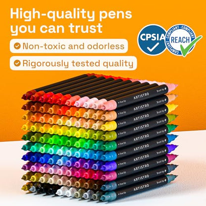 ARTISTRO 100 Acrylic Dual-Tip Glass Marker Pens for Wine Glasses | Brush + Fine Tips Vibrant Dual Tip Paint Pens for Party Charms, DIY, Craft - Art and Craft Supplies for Adults, Teens, Kids