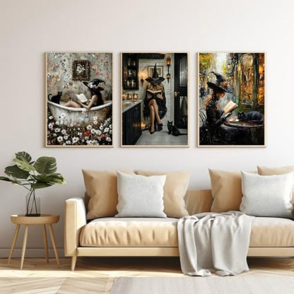 3 Park Witch Diamond Art Kits for Adult diamond painting kits for adults | Goth Witch and Black Cat DIY Diamond Painting Kits 5D Diamond Dots Gem Art Crafts with Tools,Round Full Drill 12x16inch - color: DP04737