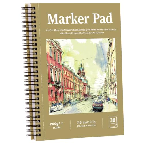 200gsm Hardcover Marker Paper Pad, 30 Sheets, 7.6×10In, Spiral Binding - size: 7.6×10 Inch (30 Sheets)