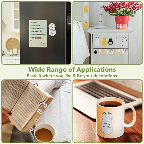 Hommie Cat Sticky Notes Set, Cute Sticky Note Animal Divider Tabs Bundle Writing Memo Pads Page Marker, Sticky Notes Pads for Cat Lovers Kids Office School Supplies Creative Gifts - color: Cat(green Background)