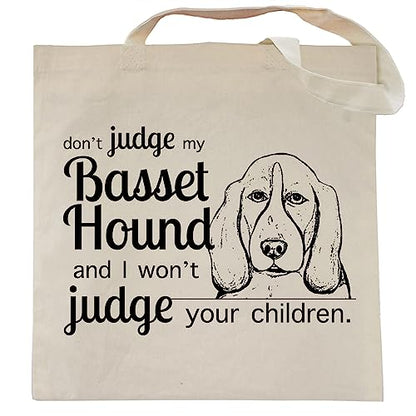 Pet Studio Art Don't Judge My Dog Tote Bag - color: Basset Hound