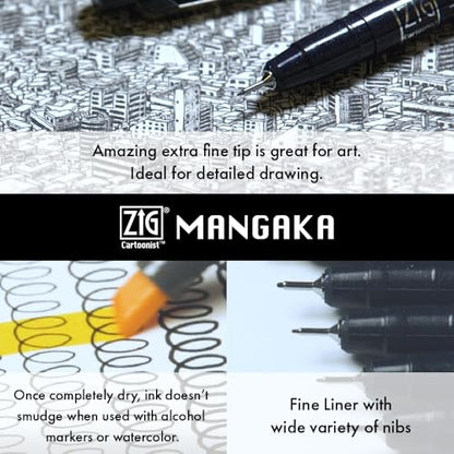 Kuretake Zig illustration watercolor Set, 3 Gansai Tambi, Fineliner and Waterbrush pen, for Inktober, Manga, Drawing, Calligraphy, Professional, Artist, Made in Japan (IKTB-25/7V) - style: Special 25(7pcs.)