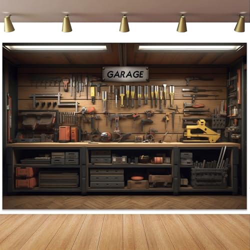 Yeele 7x5ft Garage Interior Backdrop Workshop Tools Cabinet Mechanic Tool Room Booth Background Repair Maintenance Shop Vinyl Wallpaper Background Kids Boys Birthday Party Decoration - size: 7x5ft