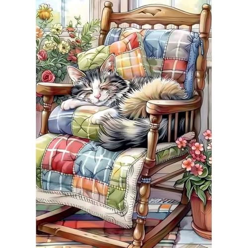 SENQAO Cat Diamond Art Kits for Adults, Cat Diamond Painting Kit for Beginners, Round 5D DIY Diamond Dots, Full Drill Painting Kit Art and Crafts for Adults Home Wall Decor 12x16inch - color: cat