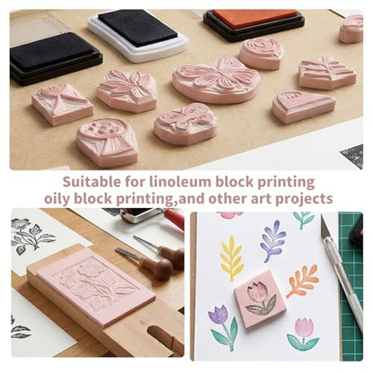 8 Pack Pale Pink Linoleum Blocks 4 x 6 in for Printmaking | Soft Rubber, Easy To Carve, for Stamps, Cards, Bookmarks, Beginner And Pro Use - size: 4"x6"