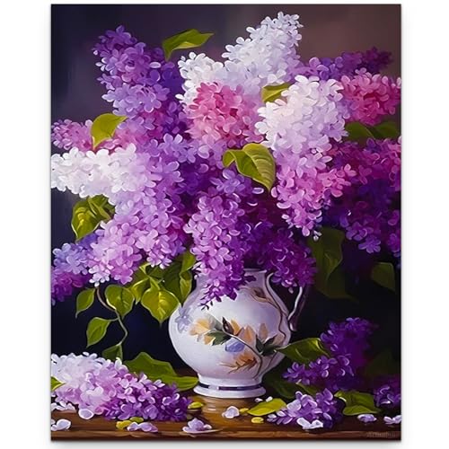ArtunionLilac Flowers Paint by Numbers Kit for Adults,Flower in Vase Paint by Number Kits, DIY Acrylic Painting Paint by Number Kits on Canvas Arts Craft for Home Wall Decor 16x20 Inch - color: ZXT-158-1