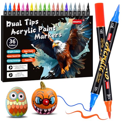 Acrylic Paint Pens Markers, 36 Colors Dual Tips Waterproof Paint Markers | Rock Painting, Fabric, Metal, Glass, Wood, Canvas, Ceramic, Plastic, Non-Toxic & Odor, Premium Art And DIY Craft Supplies - color: Multicolor