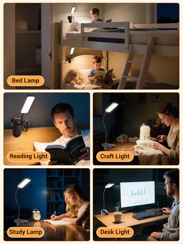 Clip on Light,9 Brightness+5 Color Rechargeable Lamp,48 LED Small Desk Lamp - color: Black