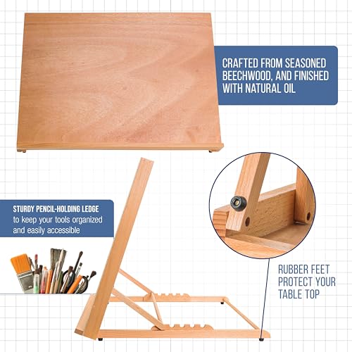 U.S. Art Supply X-Large 25-5/8" x 19" (A2) Wooden Drawing Board, Adjustable Table Top Easel for Painting and Drawing - Drafting Board with 6 Angles, Pencil Ledge, Locking Storage Drawer - size: Extra-Large