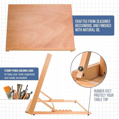 U.S. Art Supply X-Large 25-5/8" x 19" (A2) Wooden Drawing Board, Adjustable Table Top Easel for Painting and Drawing - Drafting Board with 6 Angles, Pencil Ledge, Locking Storage Drawer - size: Extra-Large