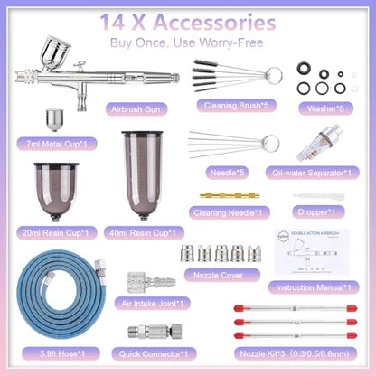 Gyfent Dual-Mode Airbrush Gun Kit with 3 Quick-Release Nozzle Sets - size: Dual-Mode