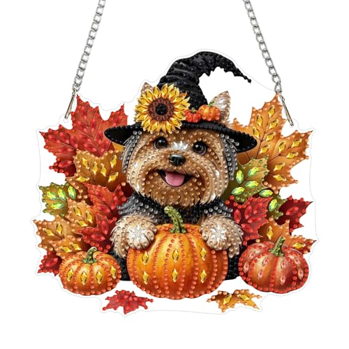 CEOVR Halloween Dog Hanging Diamond Art for Adults, Fall Diamond Painting Pendant, DIY Special Shape Gem Art Window Ornament, Acrylic Home Wall Decor with Chain, Box Kit 7.87×7.2inch - color: 15-Dog